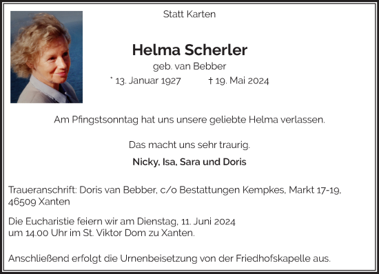 Traueranzeige von Helma Scherler von NNA