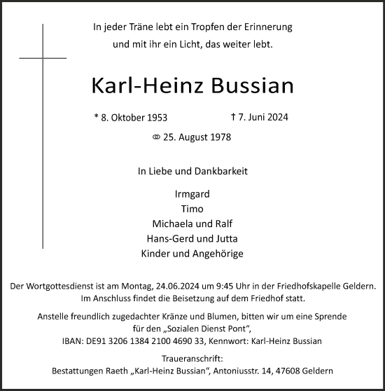 Traueranzeige von Karl-Heinz Bussian von NNA