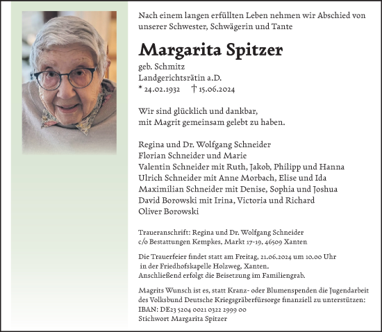 Traueranzeige von Margarita Spitzer von NNA