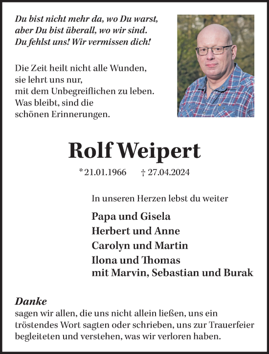 Traueranzeige von Rolf Weipert von NNA