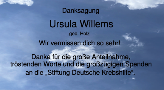 Traueranzeige von Ursula Willems von NNA