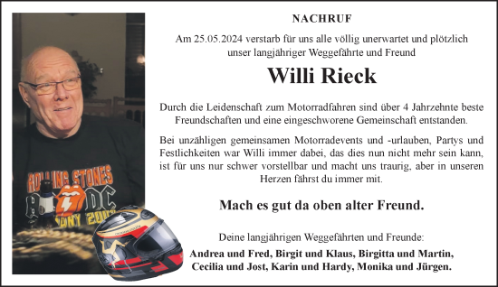 Traueranzeige von Willi Rieck von NNA