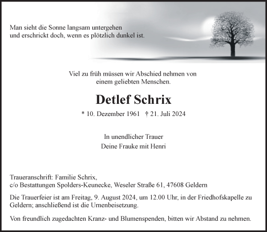 Traueranzeige von Detlef Schrix von NNA