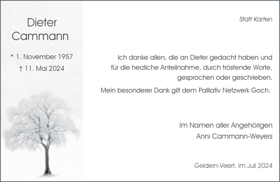 Traueranzeige von Dieter Cammann von NNA