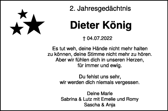 Traueranzeige von Dieter König von NNA