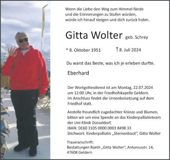Traueranzeige von Gitta Wolter von NNA