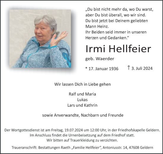 Traueranzeige von Irmi Hellfeier von NNA