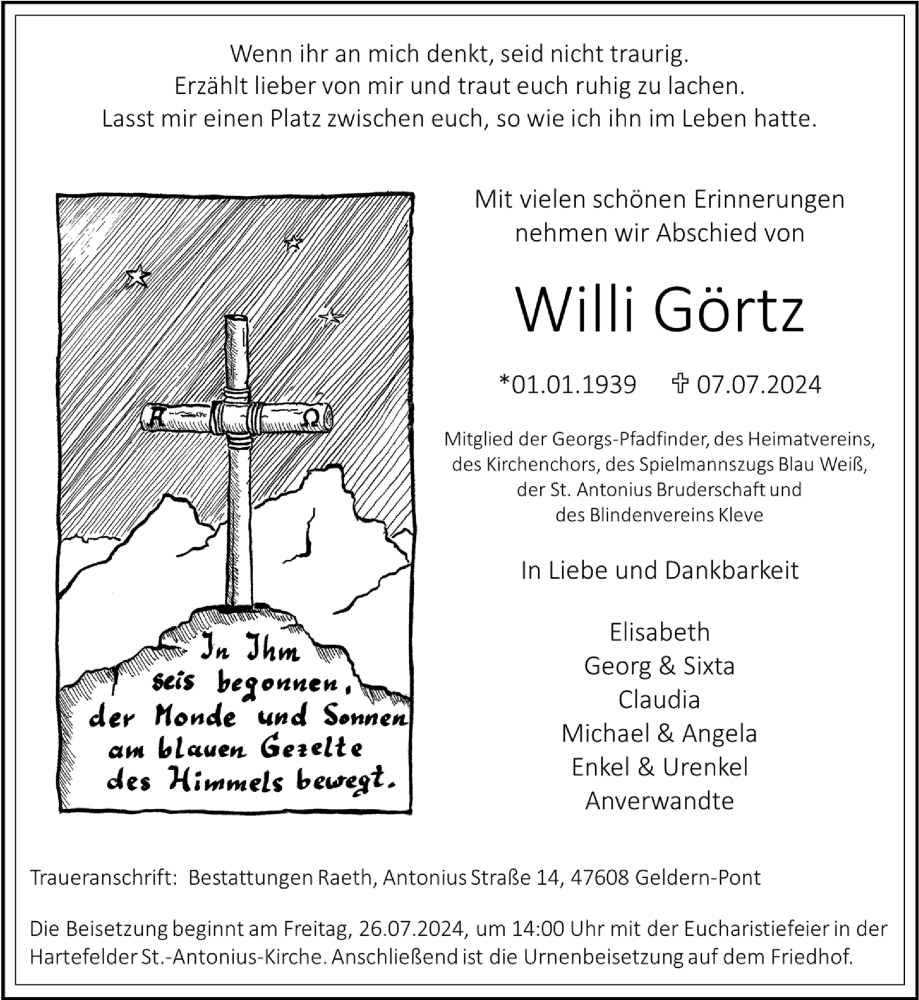  Traueranzeige für Willi Görtz vom 13.07.2024 aus NNA