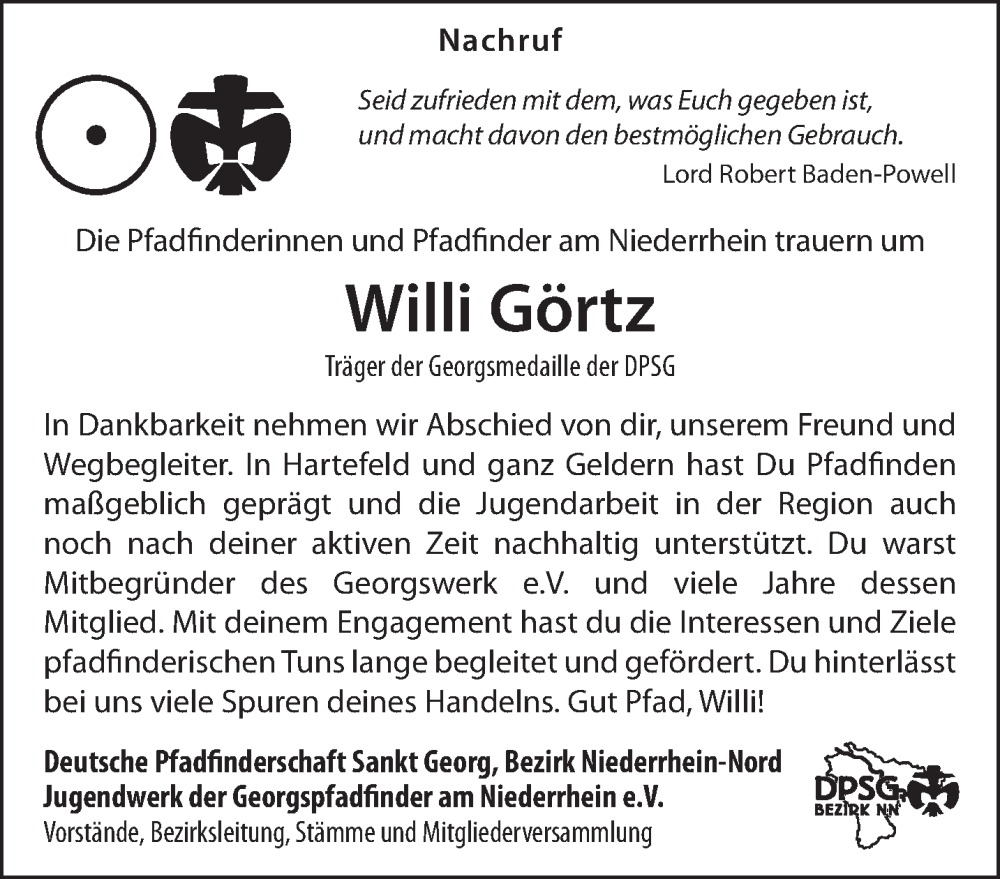  Traueranzeige für Willi Görtz vom 24.07.2024 aus NNA