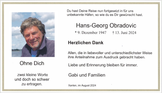 Traueranzeige von Hans-Georg Obradovic von NNA