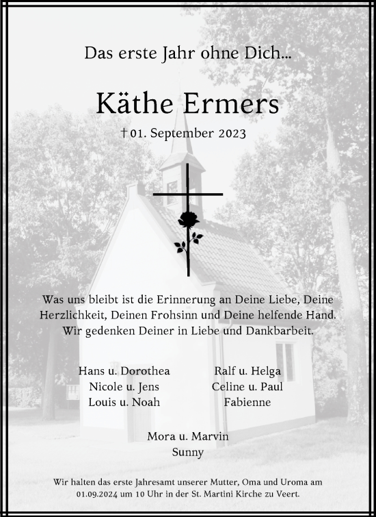 Traueranzeige von Käthe Ermers von NNA