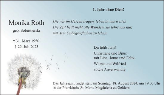 Traueranzeige von Monika Roth von NNA