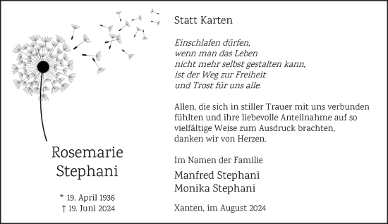 Traueranzeige von Rosemarie Stephani von NNA
