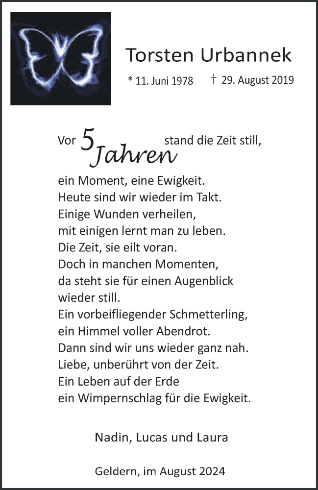  Traueranzeige für Torsten Urbannek vom 24.08.2024 aus NNA