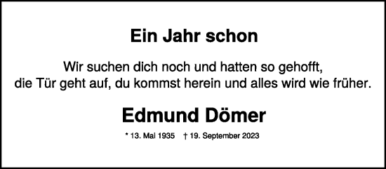 Traueranzeige von Edmund Dömer von NNA