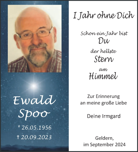 Traueranzeige von Ewald Spoo von NNA