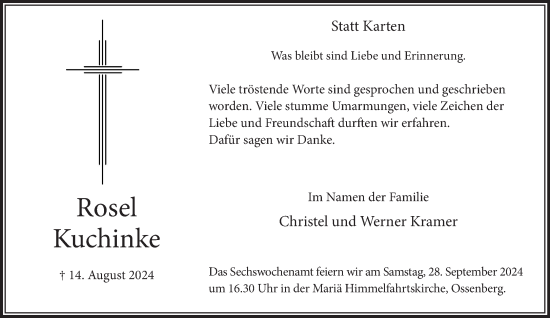 Traueranzeige von Rosel Kuchinke von NNA