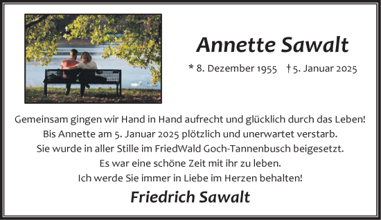 Traueranzeige von Annette Sawalt von NNA