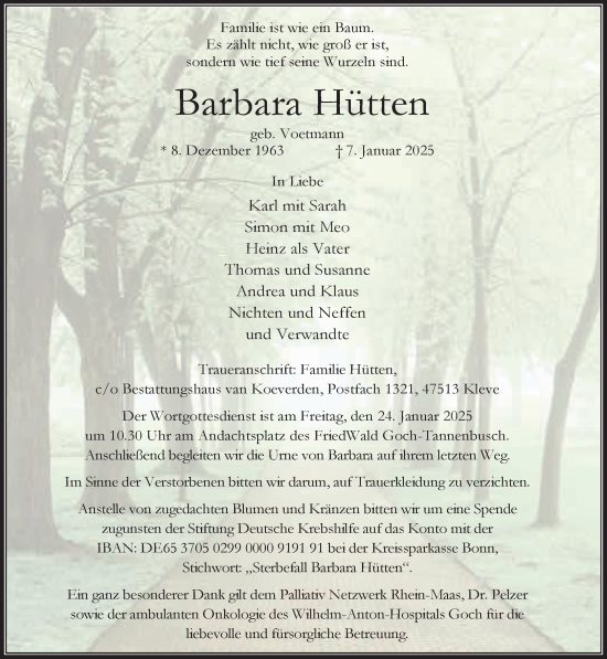 Traueranzeige von Barbara Hütten von NNA