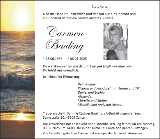 Traueranzeige von Carmen Bauling von NNA