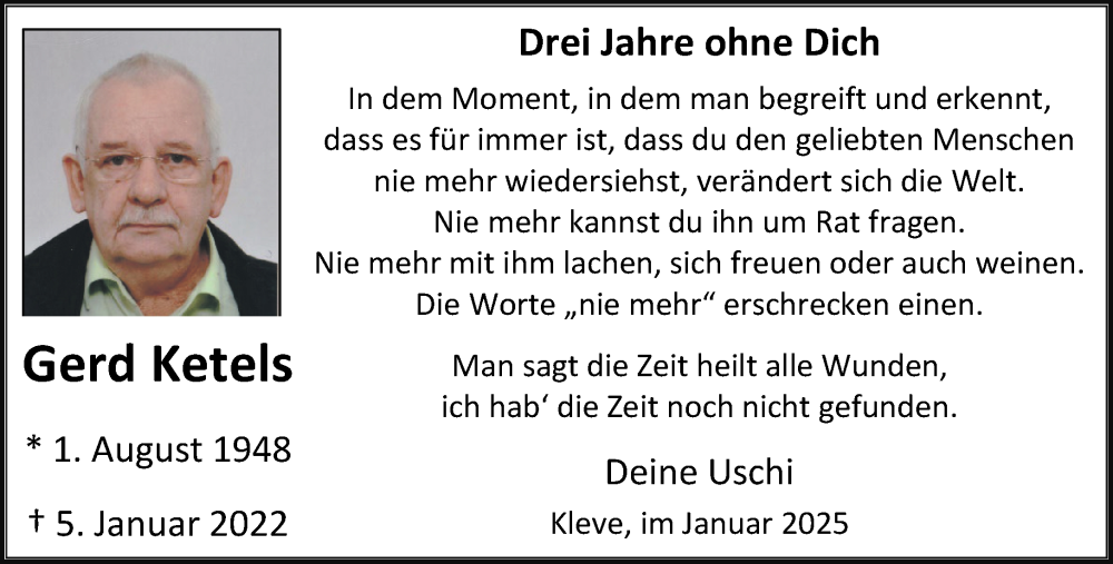  Traueranzeige für Gerd Ketels vom 11.01.2025 aus NNA
