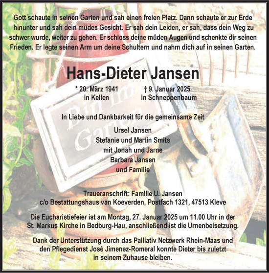 Traueranzeige von Hans-Dieter Jansen von NNA