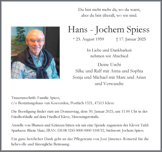 Traueranzeige von Hans-Jochem Spiess von NNA