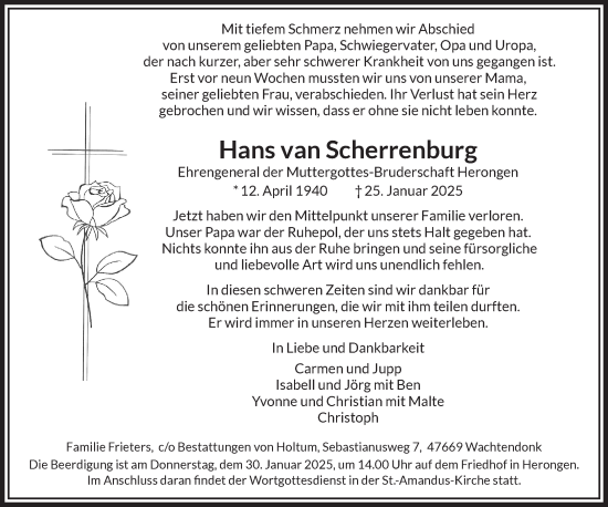 Traueranzeige von Hans van Scherrenburg von NNA
