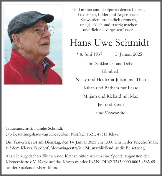 Traueranzeige von Hans Uwe Schmidt von NNA