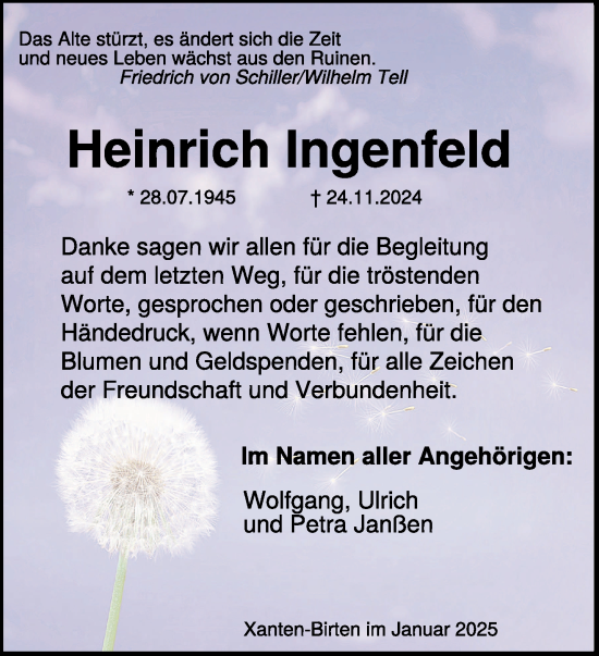 Traueranzeige von Heinrich Ingenfeld von NNA