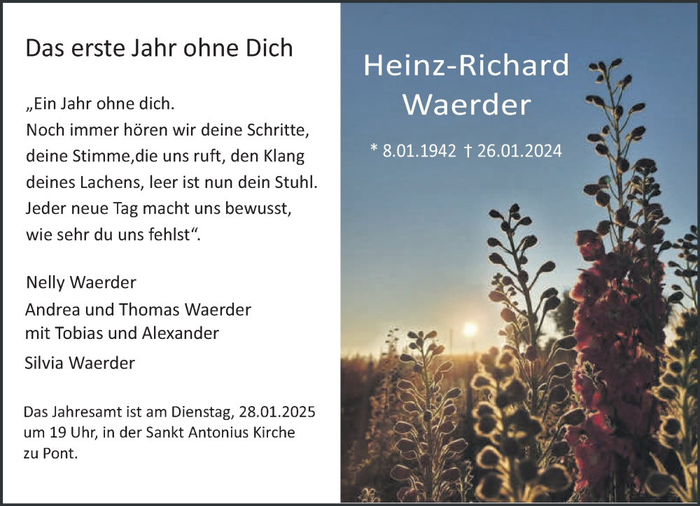  Traueranzeige für Heinz-Richard Waerder vom 25.01.2025 aus NNA