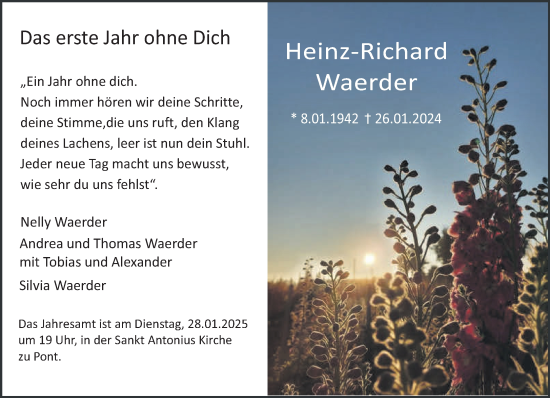 Traueranzeige von Heinz-Richard Waerder von NNA