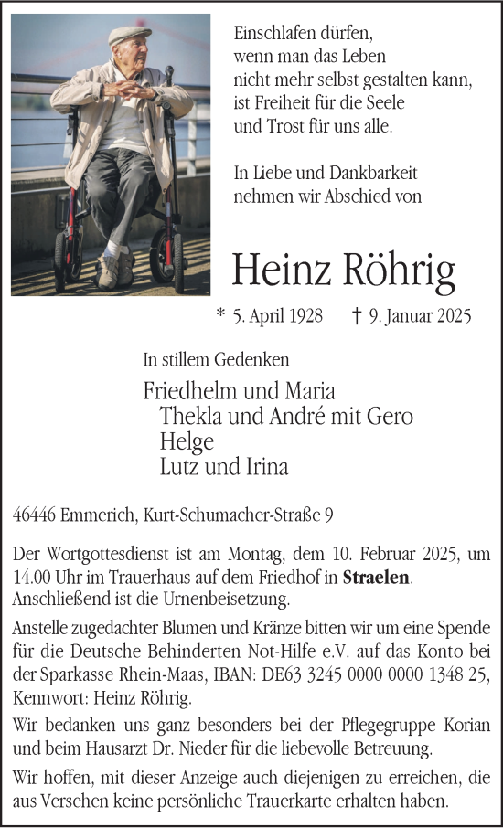 Traueranzeige von Heinz Röhrig von NNA
