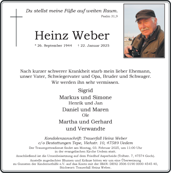 Traueranzeige von Heinz Weber von NNA