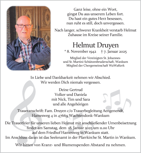 Traueranzeige von Helmut Druyen von NNA