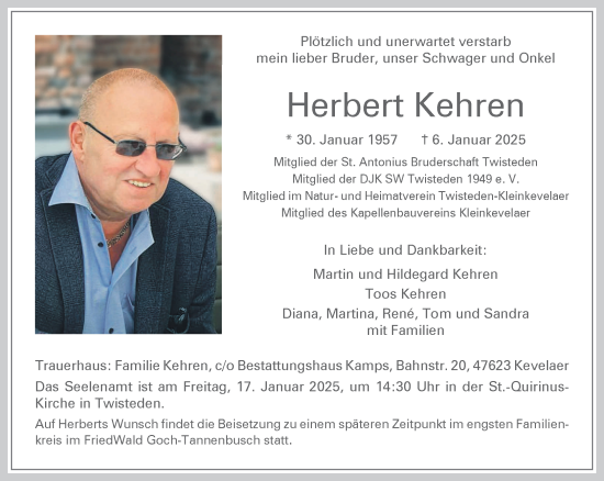 Traueranzeige von Herbert Kehren von NNA