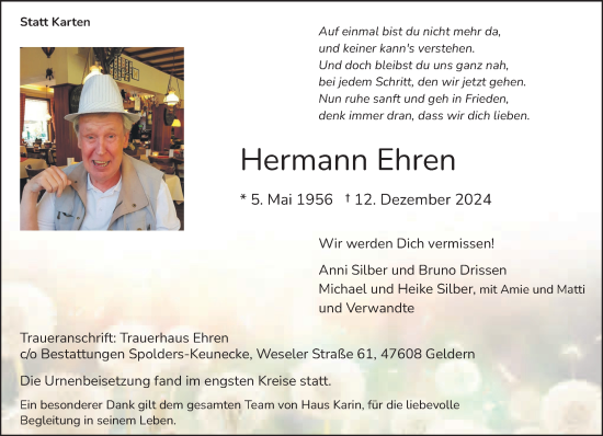 Traueranzeige von Hermann Ehren von NNA