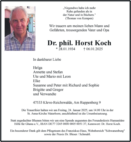 Traueranzeige von Horst Koch von NNA