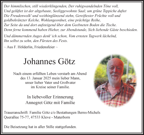 Traueranzeige von Johannes Götz von NNA