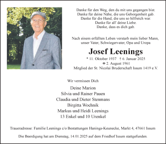 Traueranzeige von Josef Leenings von NNA