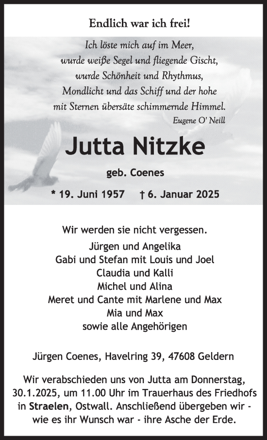 Traueranzeige von Jutta Nitzke von NNA