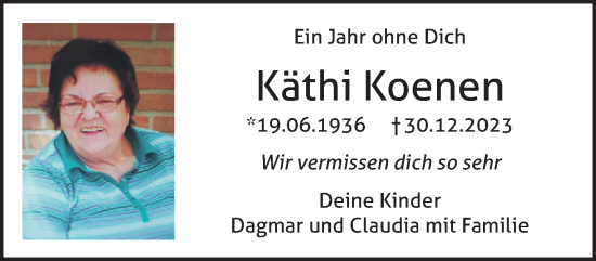 Traueranzeige von Käthi Koenen von NNA