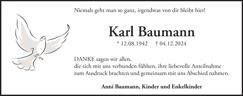  Traueranzeige für Karl Baumann vom 25.01.2025 aus NNA