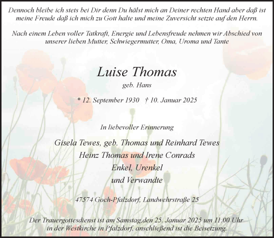 Traueranzeige von Luise Thomas von NNA