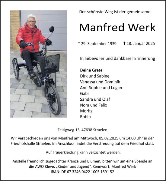 Traueranzeige von Manfred Werk von NNA
