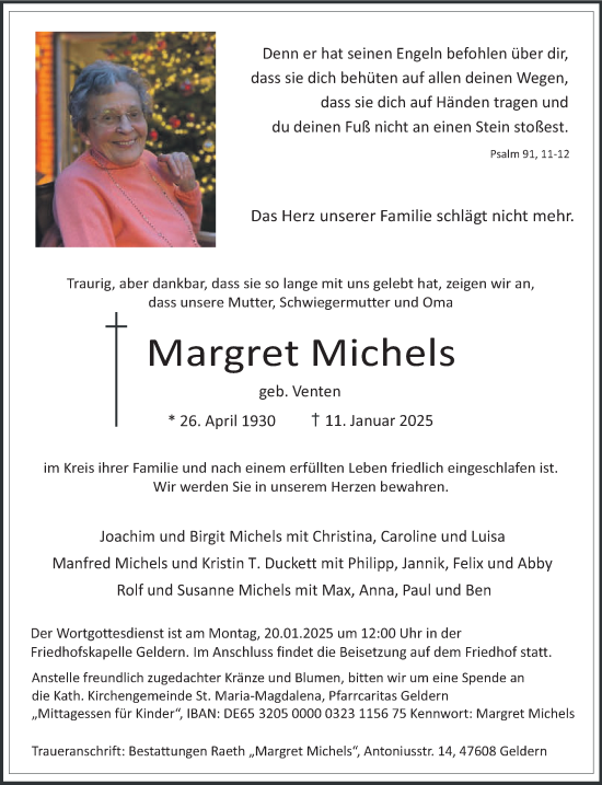 Traueranzeige von Margret Michels von NNA