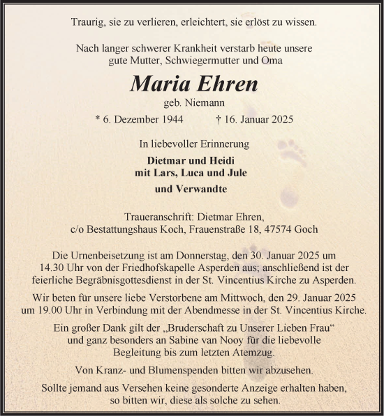 Traueranzeige von Maria Ehren von NNA
