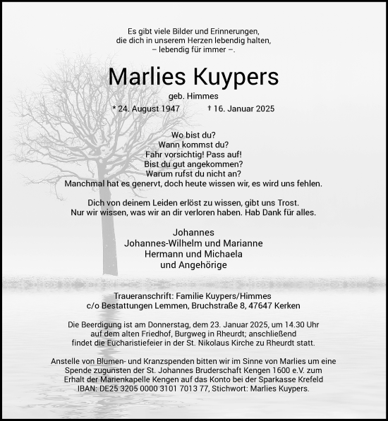 Traueranzeige von Marlies Kuypers von NNA
