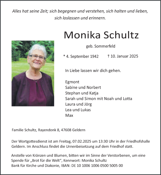 Traueranzeige von Monika Schultz von NNA