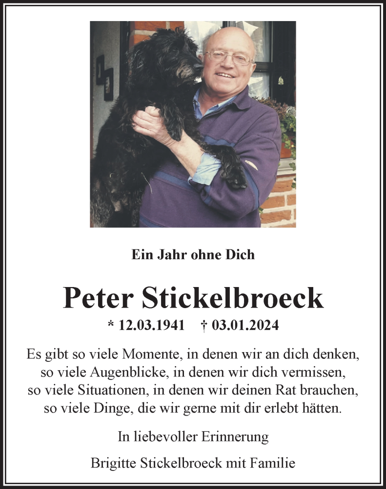  Traueranzeige für Peter Stickelbroeck vom 04.01.2025 aus NNA